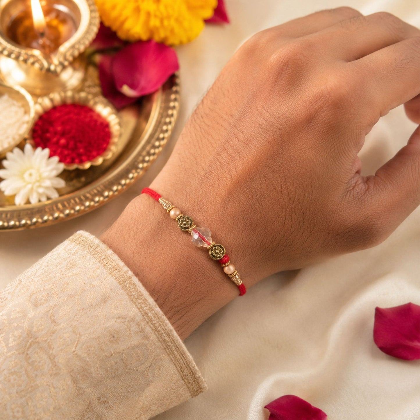 Stylish beads Bhabhi Rakhi with traditional charm for Raksha Bandhan