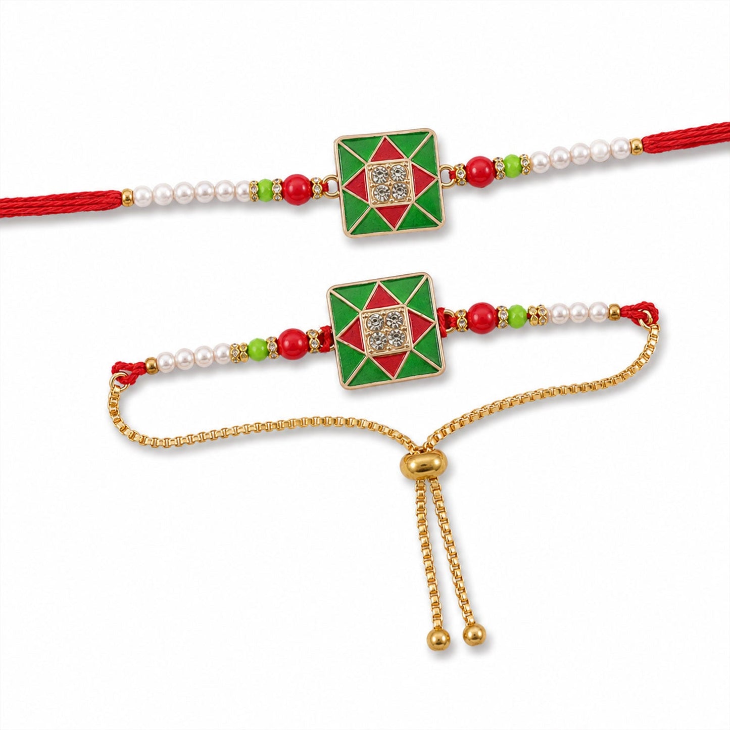 Traditional festive Red Green meenakari Bhabhi Lumba Rakhi gift set