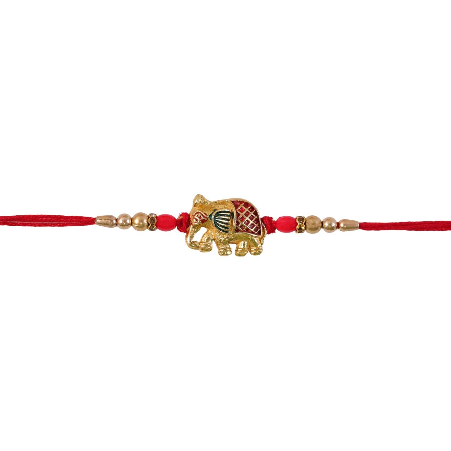 Full display of Gold Elephant Charm Rakhi