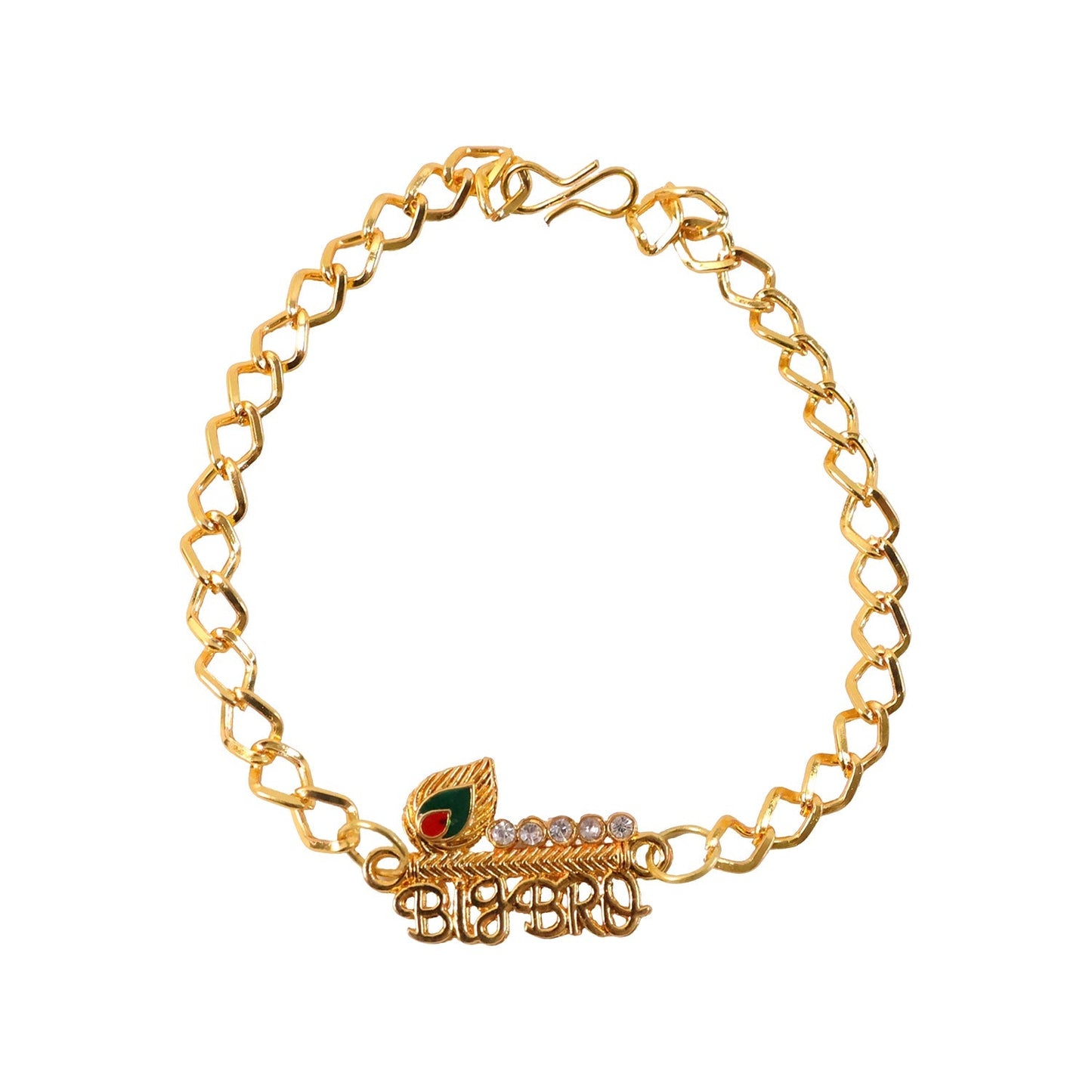 Eye-catching gold-tone Rakhi with decorative centerpiece