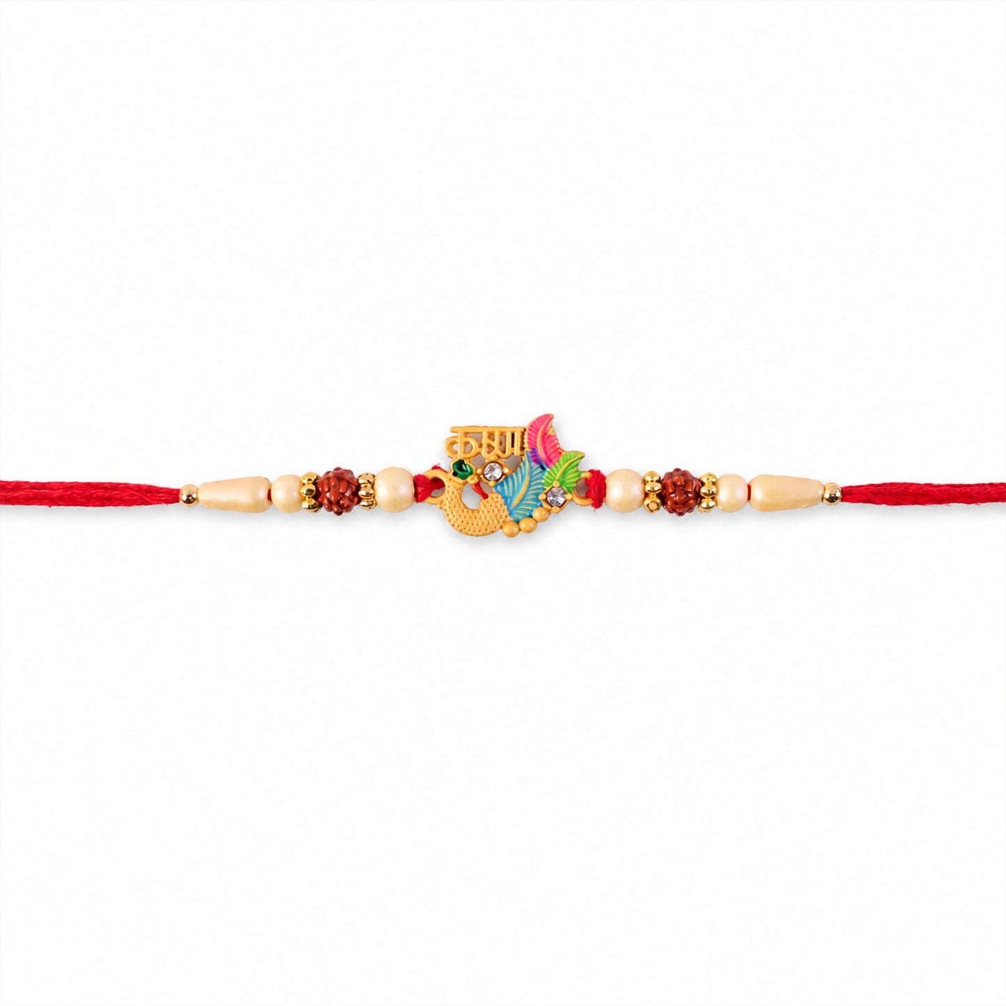 Elegant Lord Ganesha Rakhi in multicolor enamel with gold tone, ideal for sibling gifting