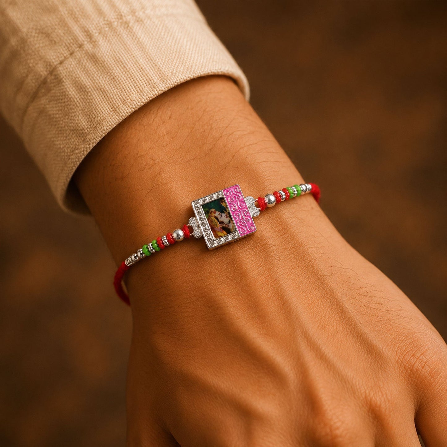 Beautiful multicolor enamel Rakhi with photo frame for brother