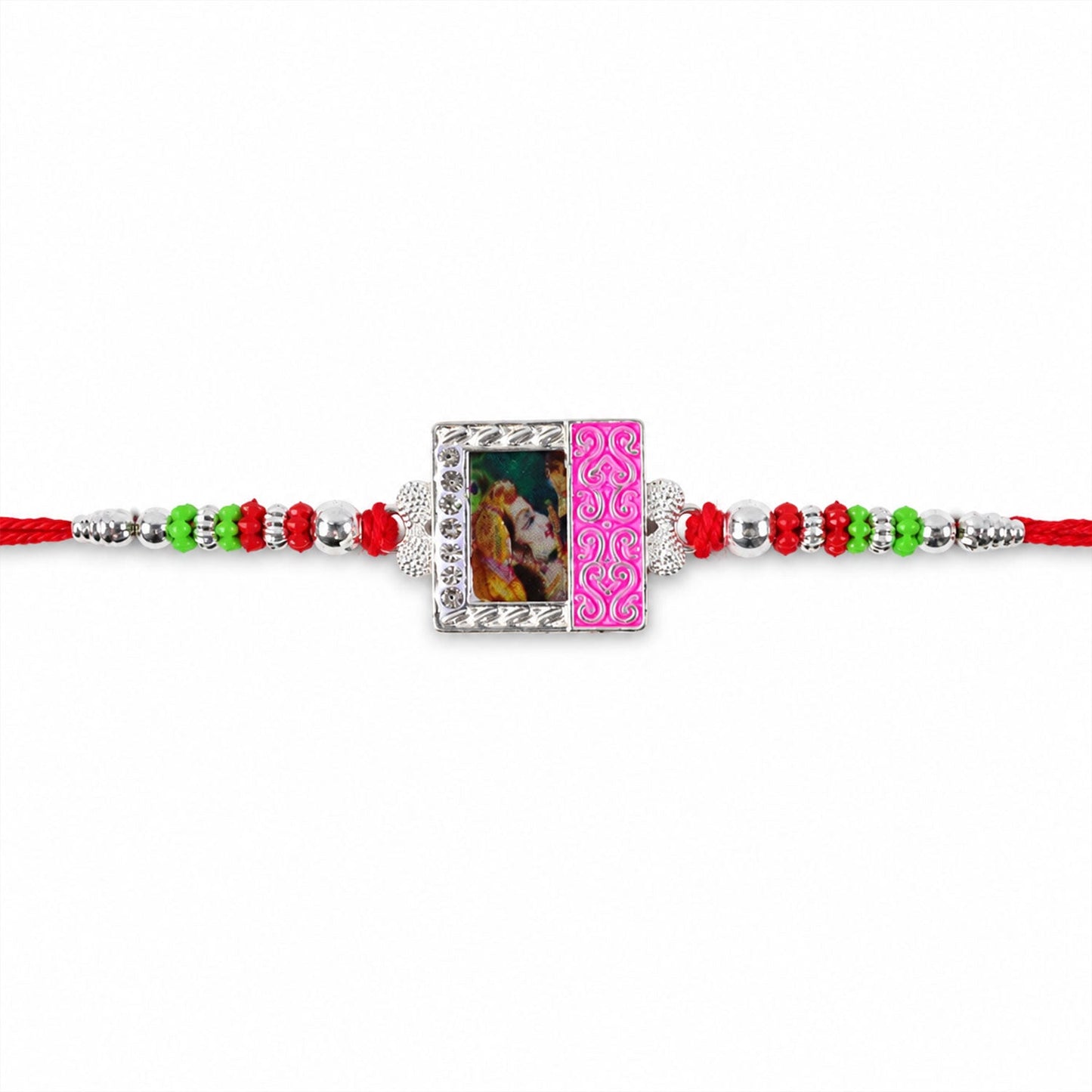 Festive multicolor enamel Rakhi including photo frame for brother