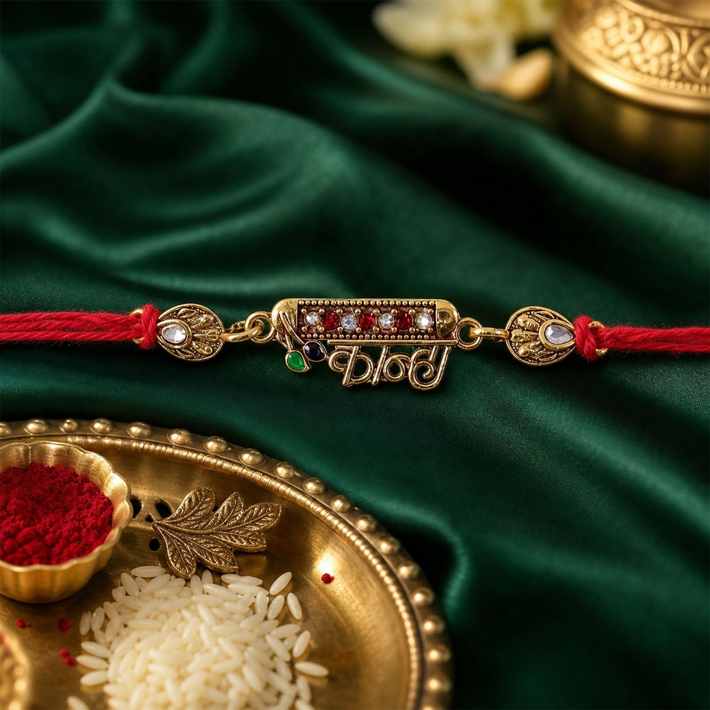 Kanha Black Enamel Gold Tone Rakhi with Lord Kanha motif