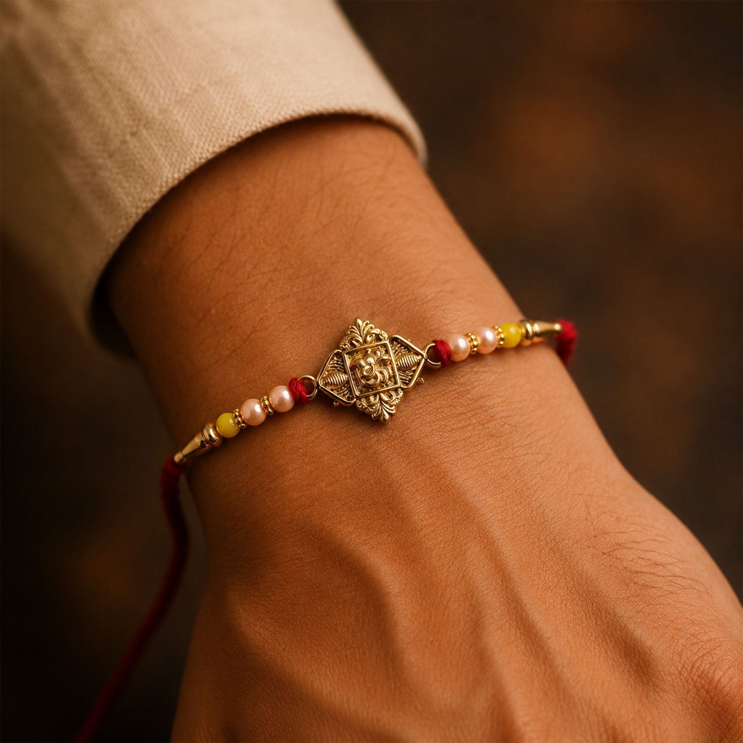 Designer Ganesha Rakhi with gold finish for brother’s festival celebration