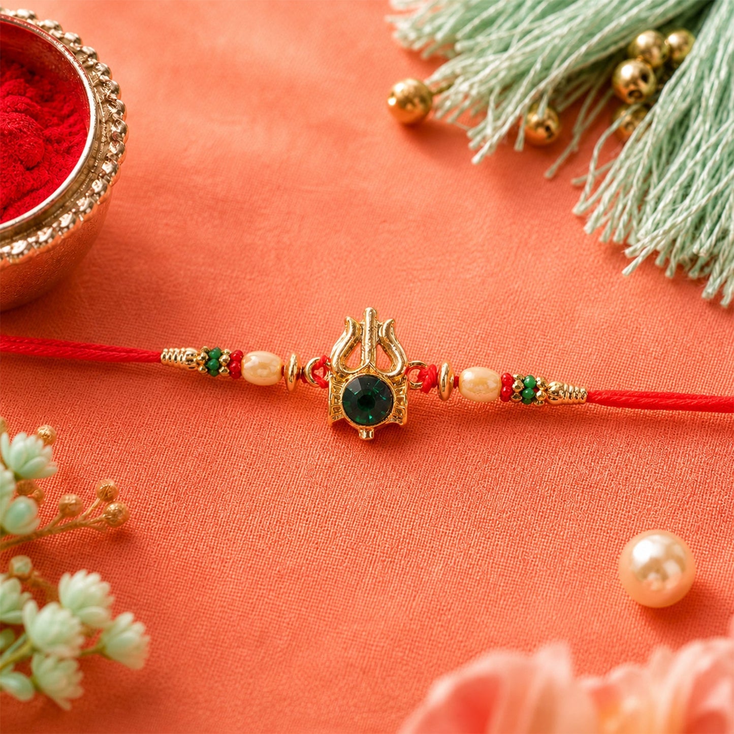 Stylish Rakhi featuring stones and traditional motifs for brothers