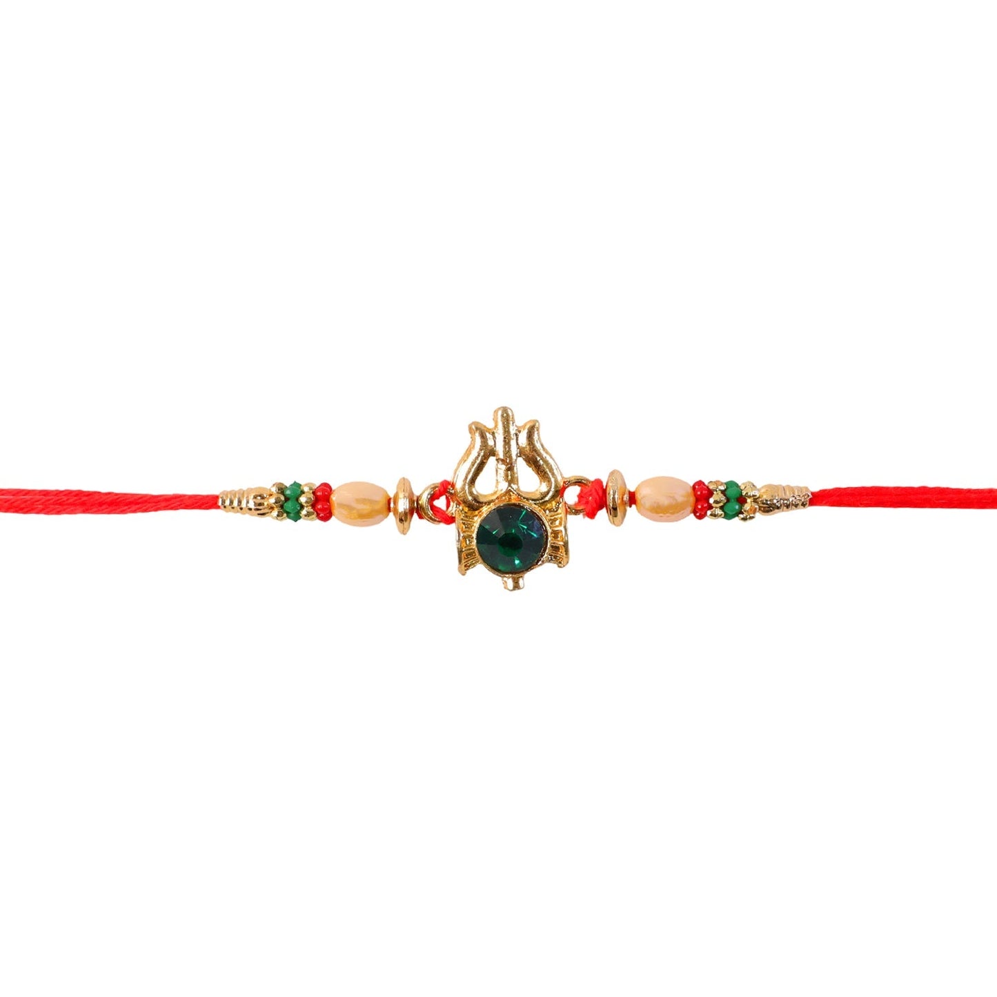 Festive Rakhi with decorative stones and gold-tone finish for Raksha Bandhan
