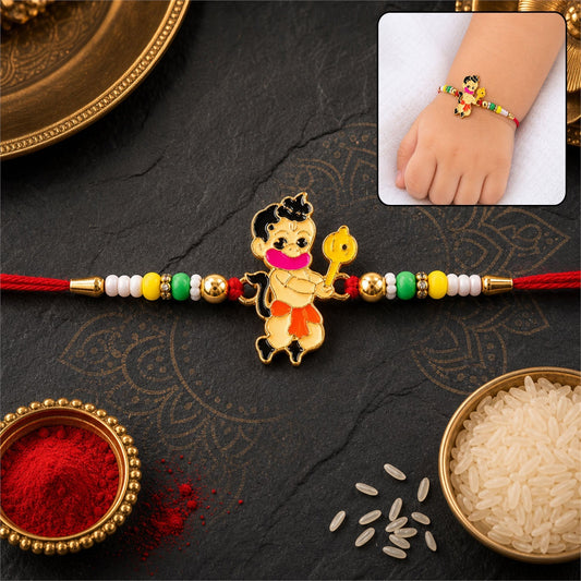 Colorful Bal Hanuman enamel Rakhi with intricate design for brother