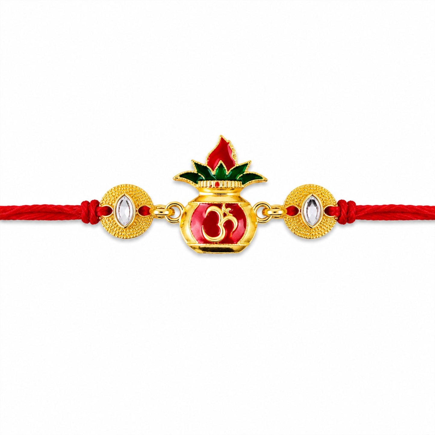 Beautifully crafted Om Lotus Rakhi with intricate design and vibrant colors