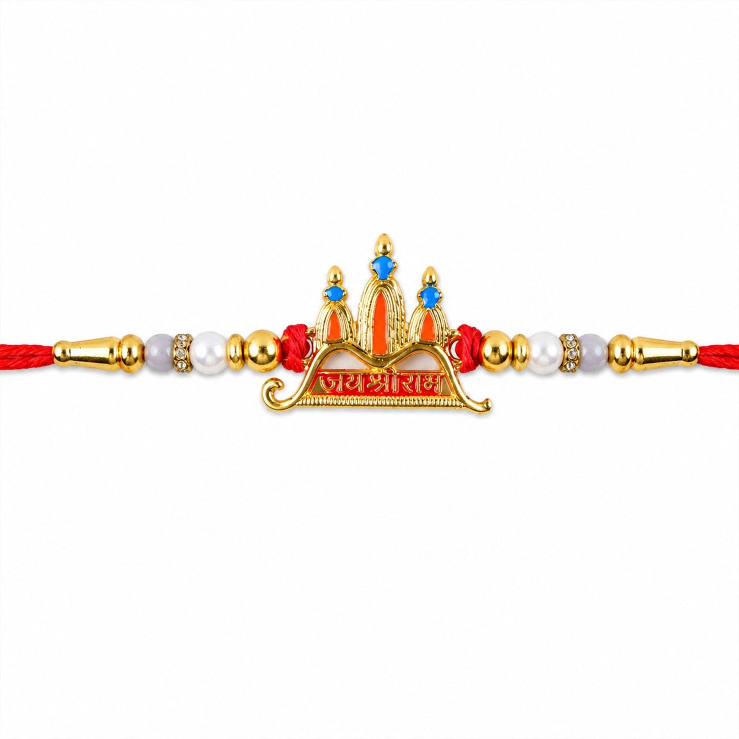 Beautifully crafted Ram Mandir motif rakhi in vibrant colors