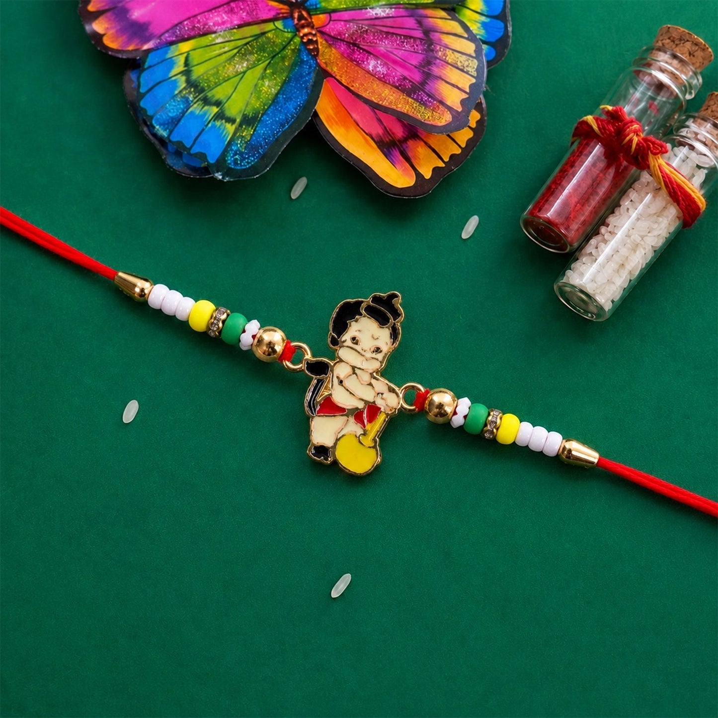 Vibrant bead Rakhi with a comfortable thread, perfect for celebrating Rakshabandhan