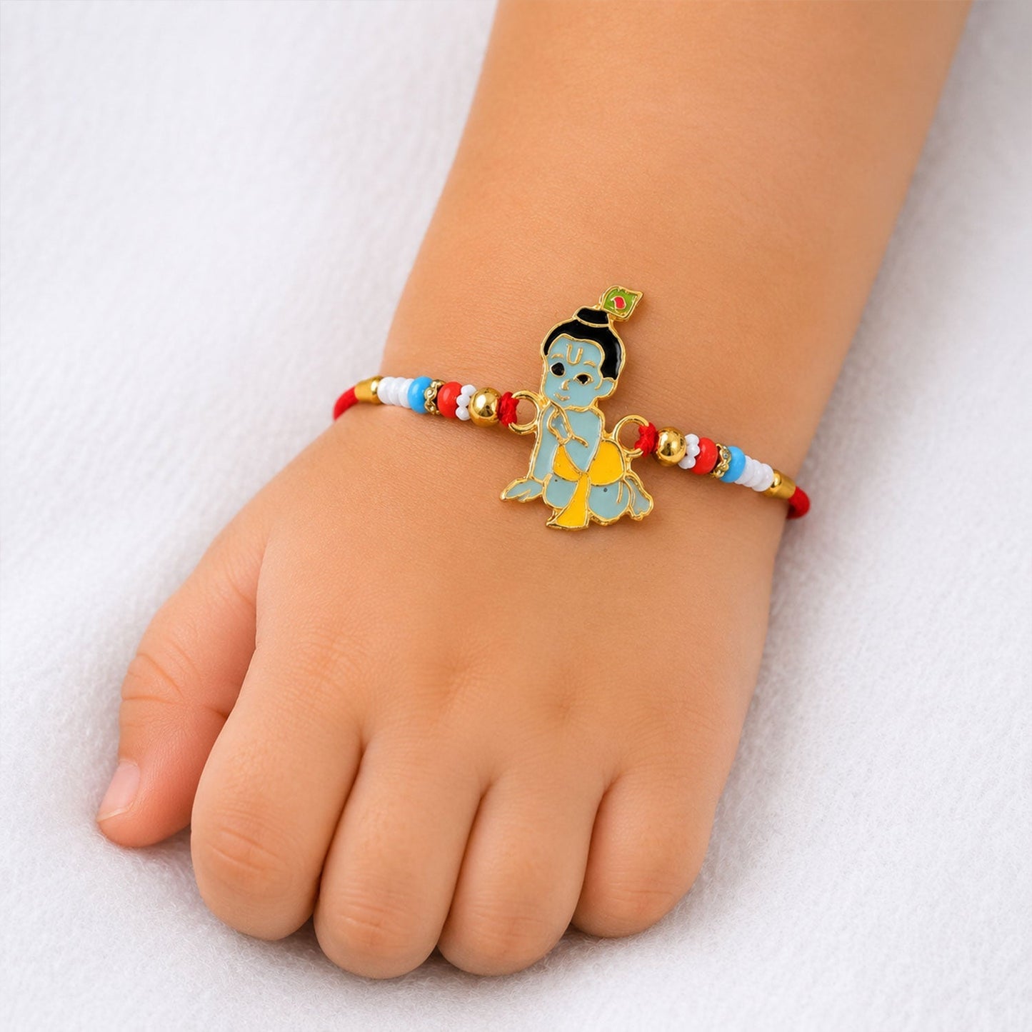 Vibrant multicolor enamel Rakhi featuring Lord Krishna motif