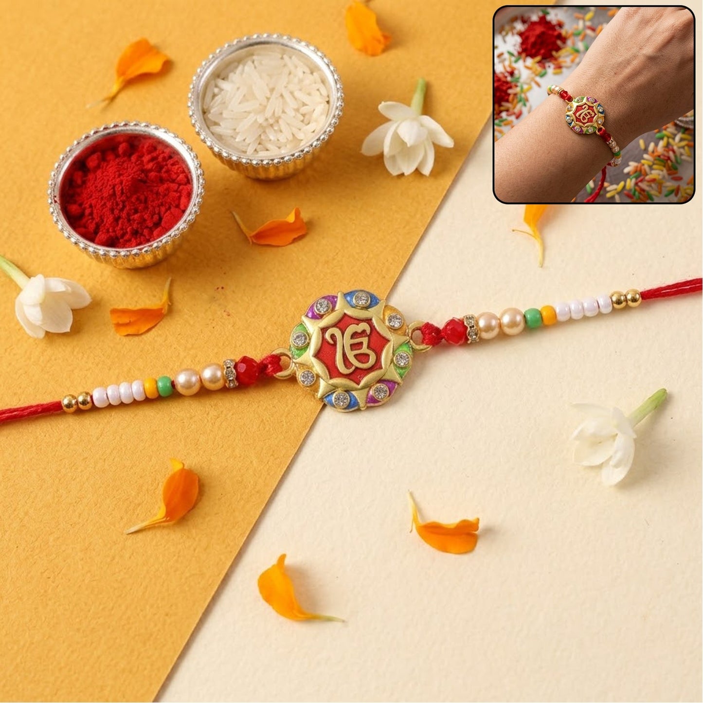 Vibrant meenakari round designer rakhi with intricate work