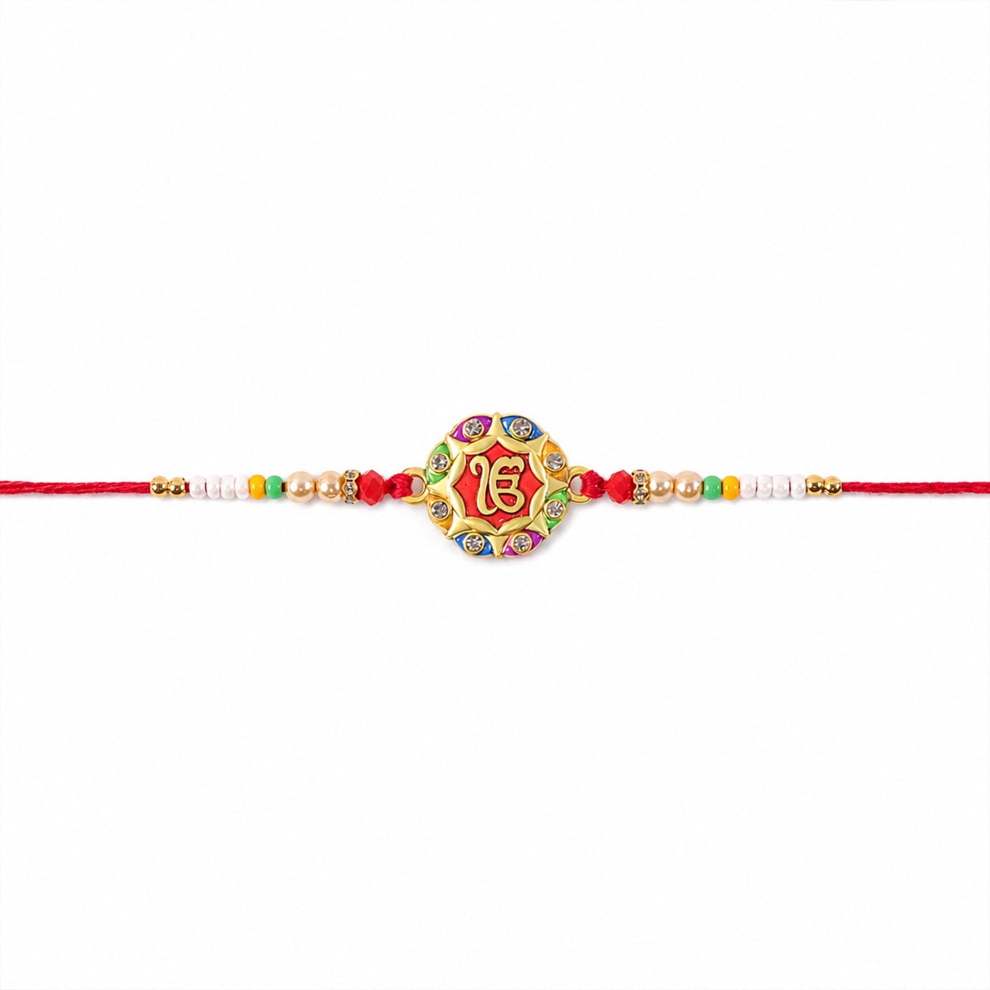 Meenakari round rakhi displayed on a festive surface