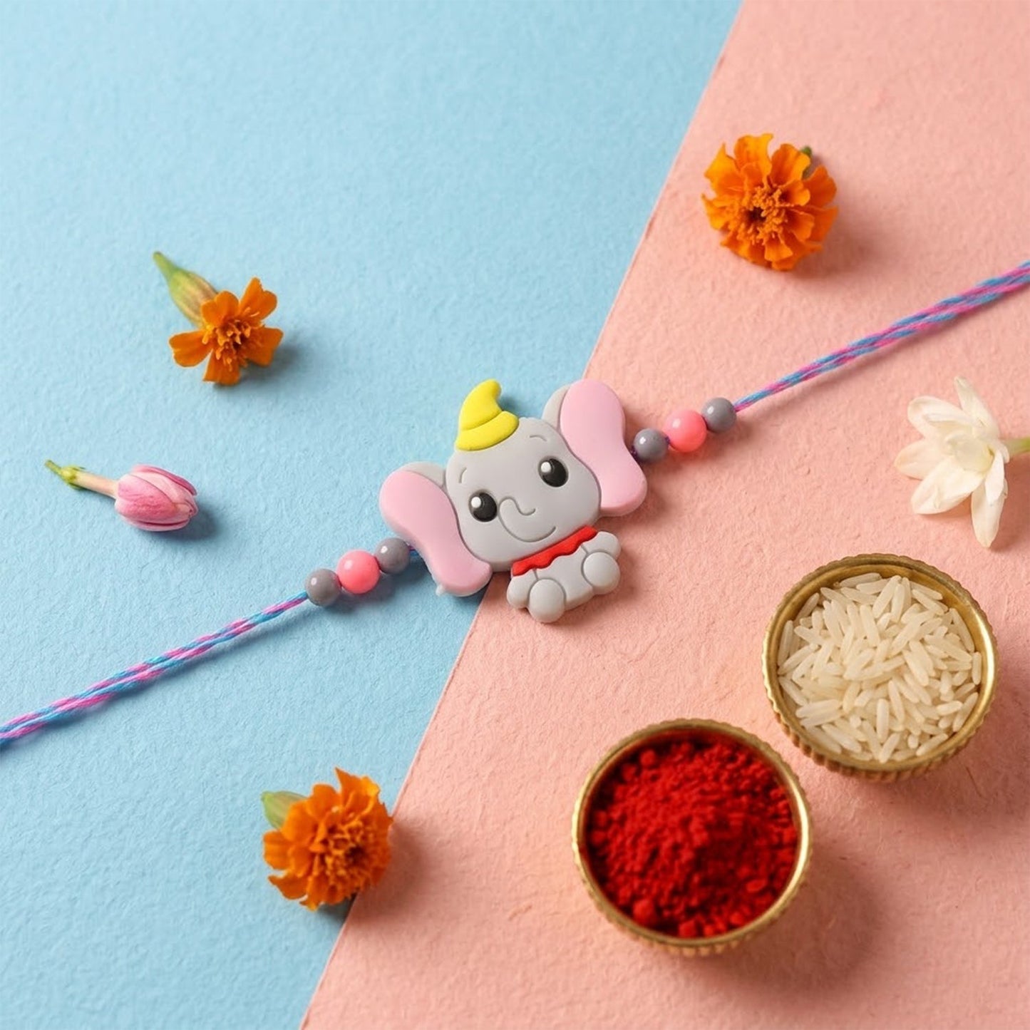 Raksha Bandhan rakhi with adorable elephant charm detail