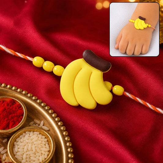 Colorful yellow banana Rakhi designed for kids