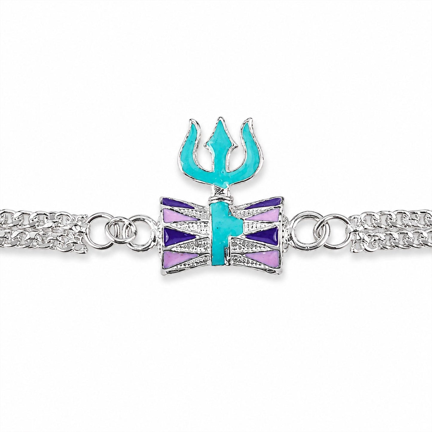 Close-up of Silver Trishul Rakhi design