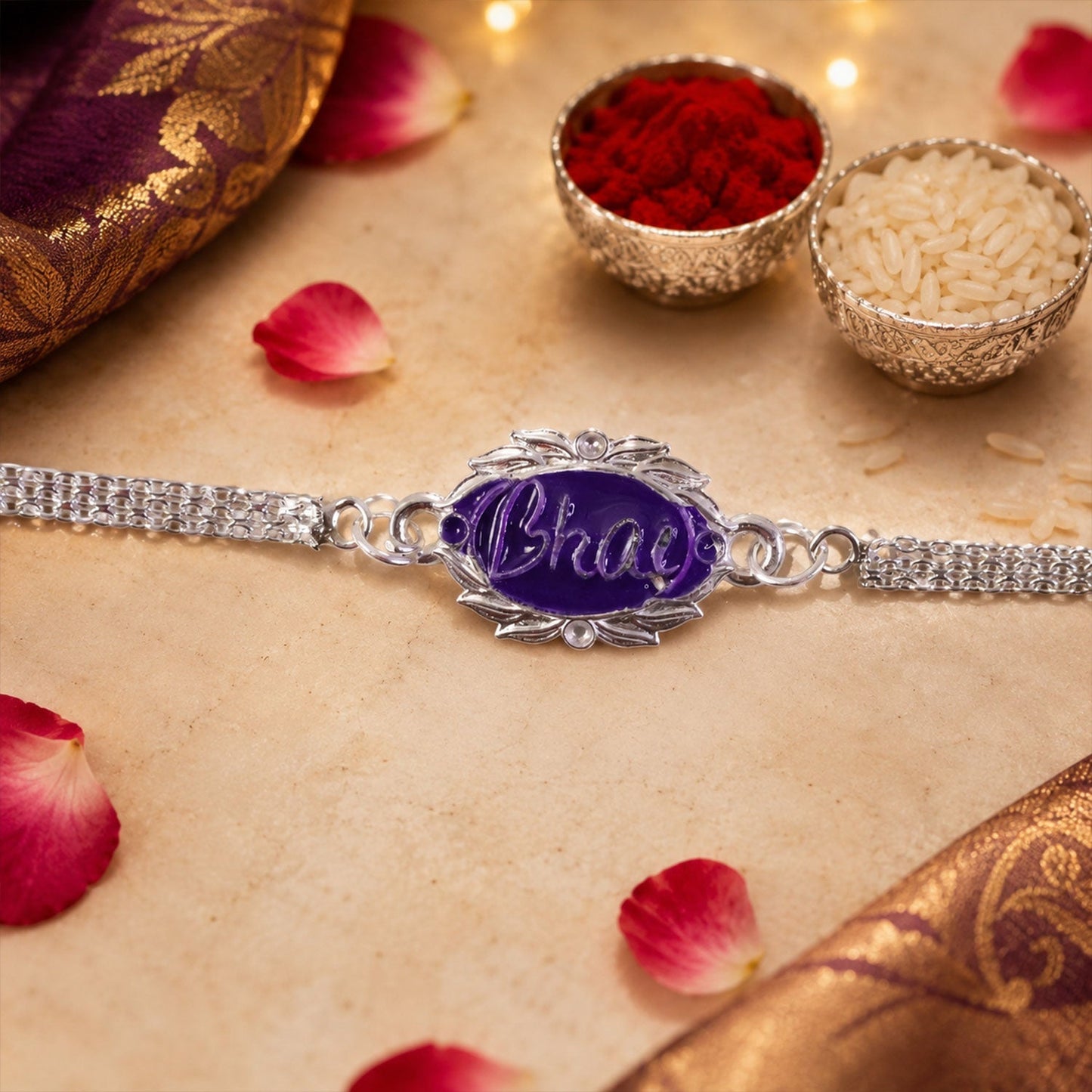 Beautiful silver Rakhi with traditional motifs for Rakshi festival.