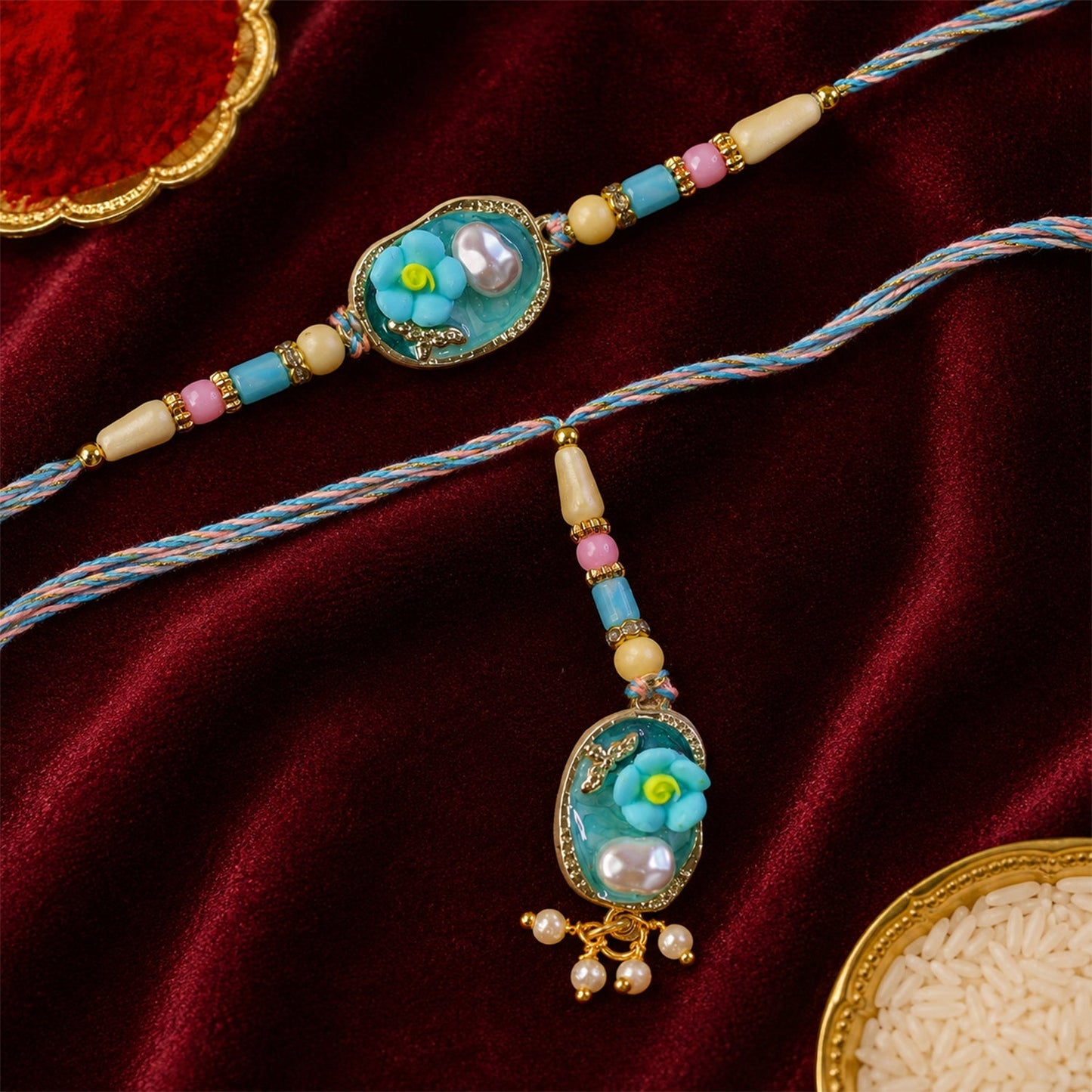 Beautiful Lumba Rakhi adorned with colorful beads for Raksha Bandhan