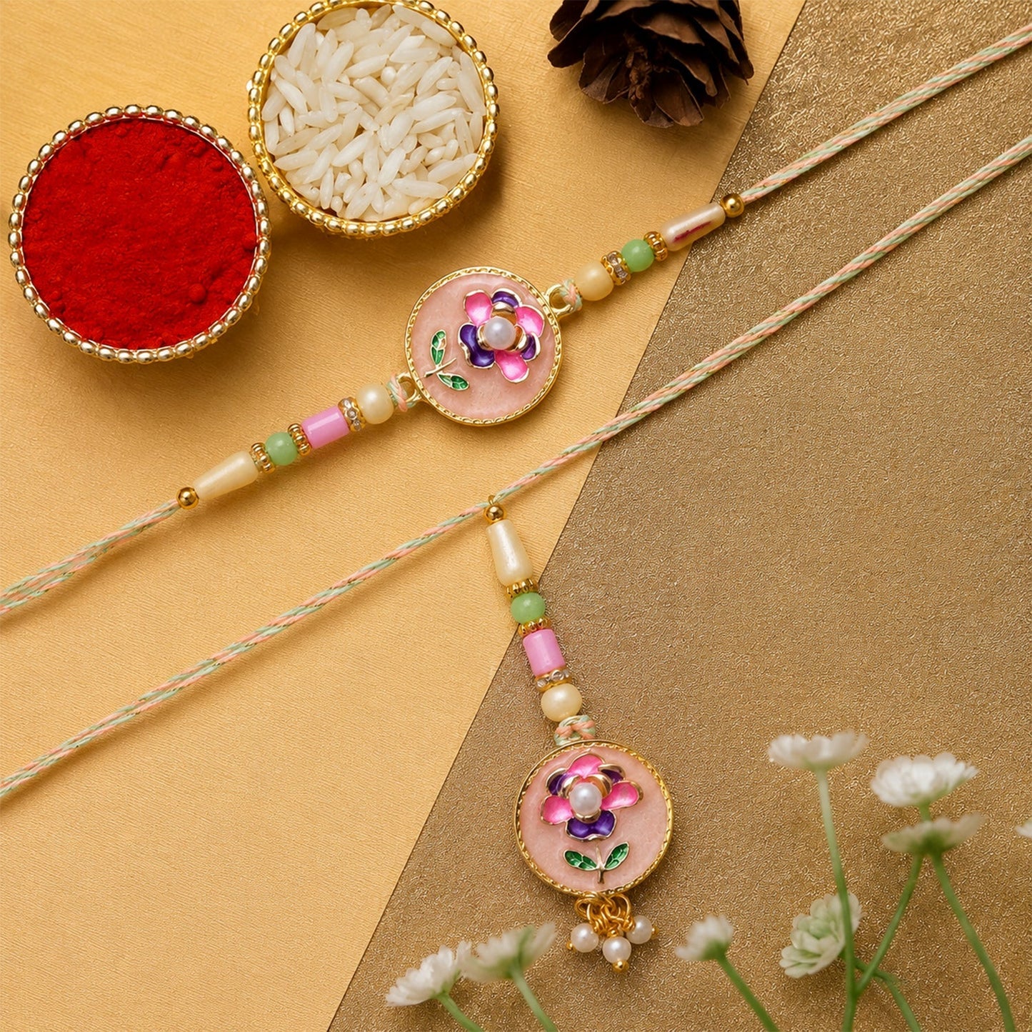 Beautiful Bhabhi Lumba Rakhi with vibrant beads and delicate threads