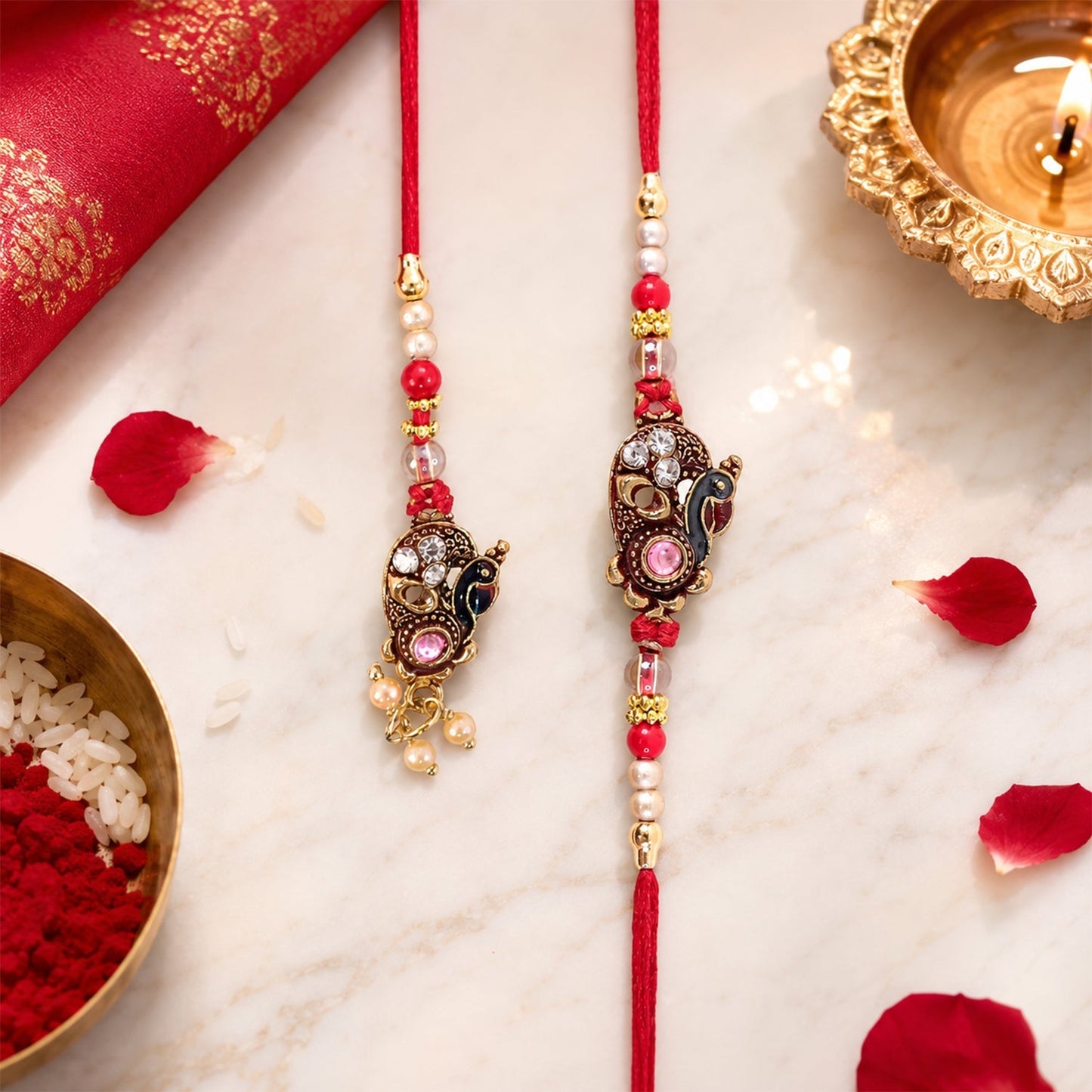 Rear view of the Lumba Rakhi showing durable tying thread.