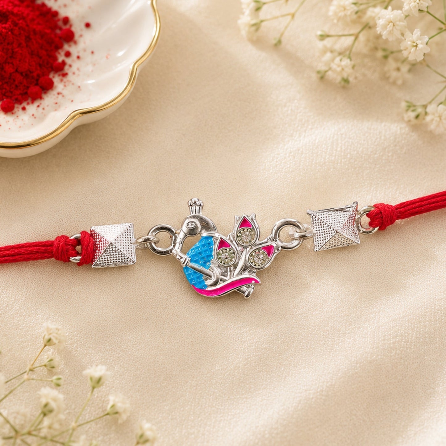 Decorative peacock design Rakhi with premium thread for Raksha Bandhan