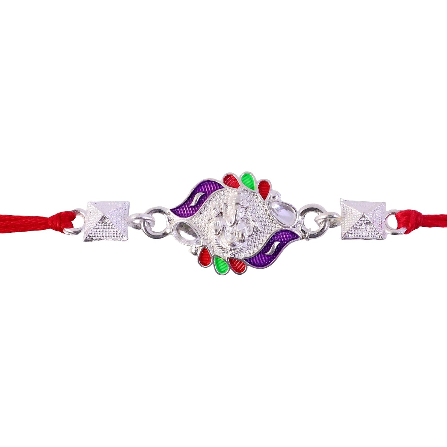 Elegant traditional Rakhi with multicolor beads and Ganesha motif