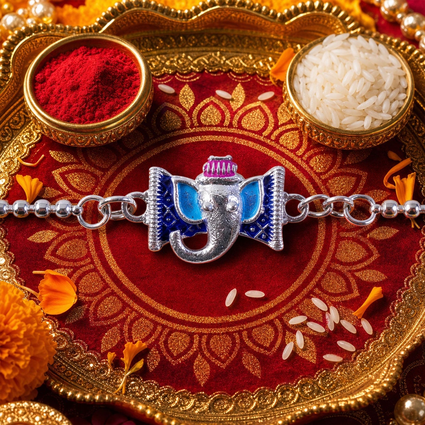 Stylish silver alloy bracelet featuring Lord Ganesha motif for festive occasions