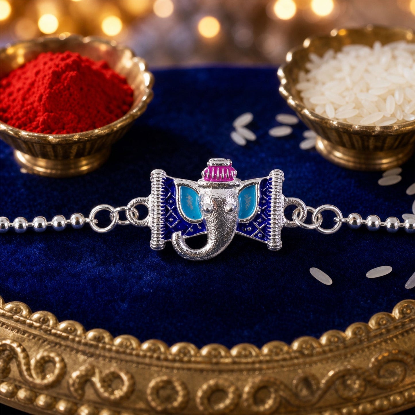 Elegant Silver Ganesha enamel bracelet for brothers and sisters during Raksha Bandhan