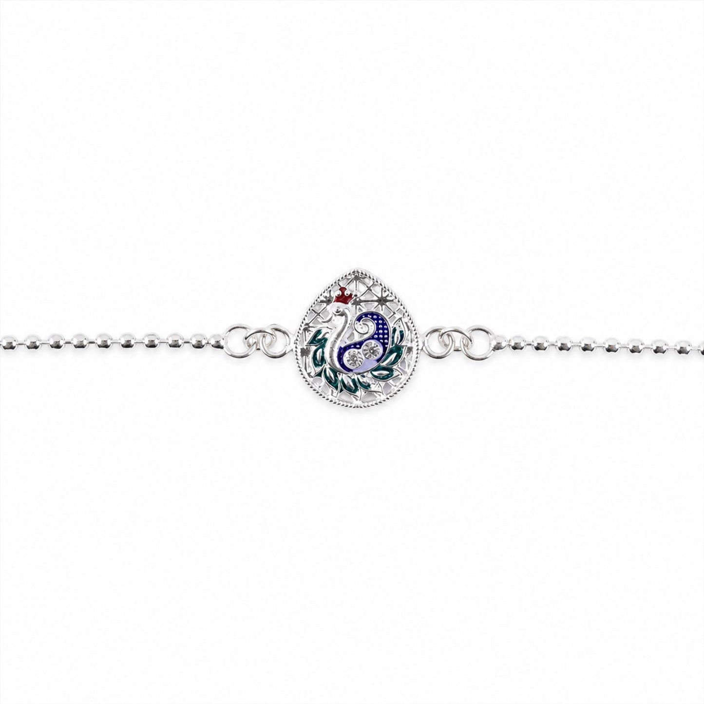 Detailed view of vibrant enamel work on festive jewelry bracelet