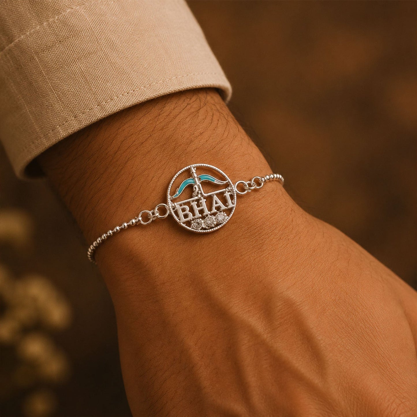 Festive Bhai Rakhi with traditional enamel motifs