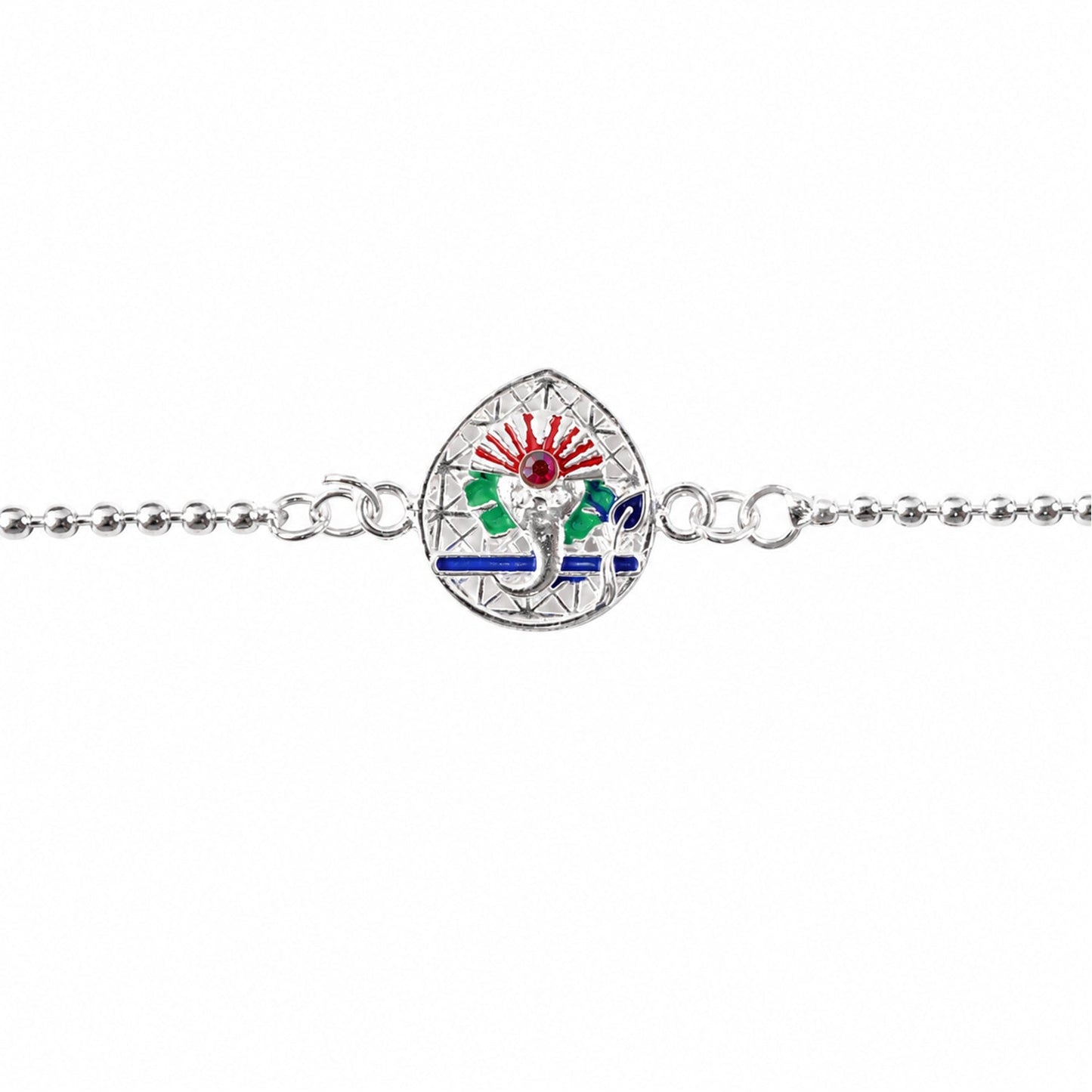 Stylish Lord Ganesha enamel charm chain rakhi for siblings during Raksha Bandhan