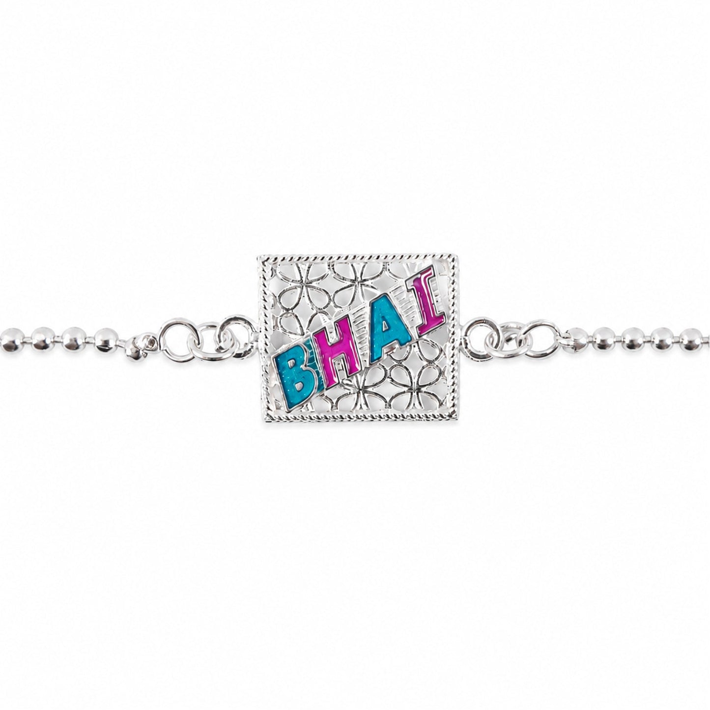 Premium quality Rakhi with enamel square charm and chain design
