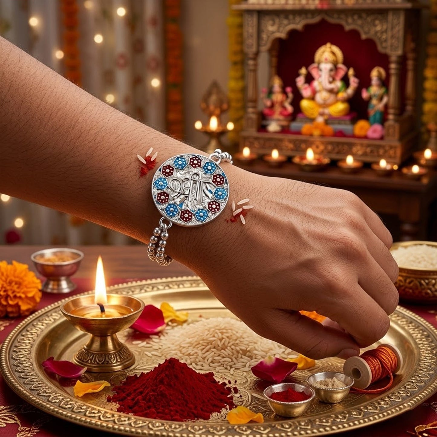 Beautifully crafted enamel Rakhi with vibrant colors and premium finish