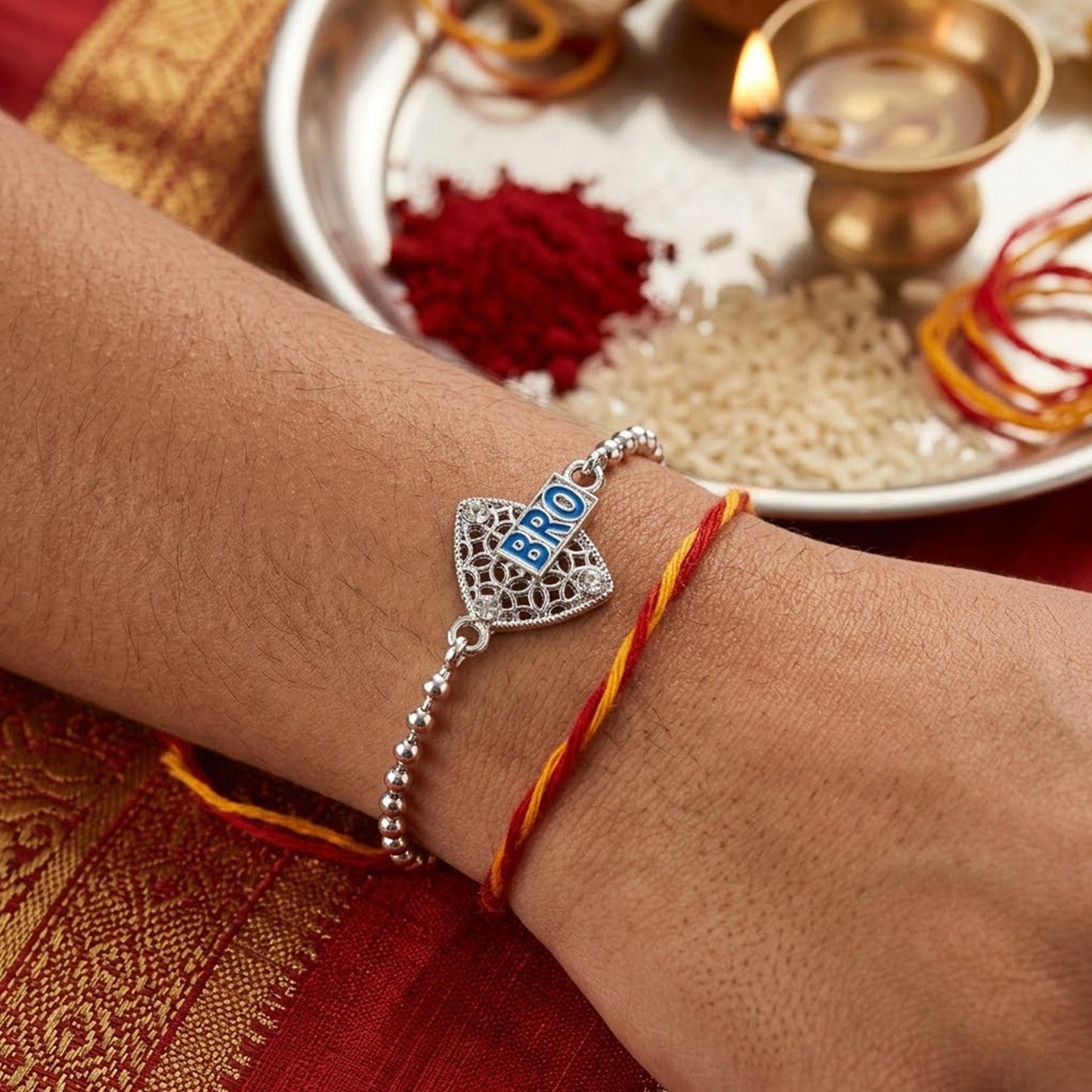 Stylish Rakhi with premium craftsmanship and vibrant stones