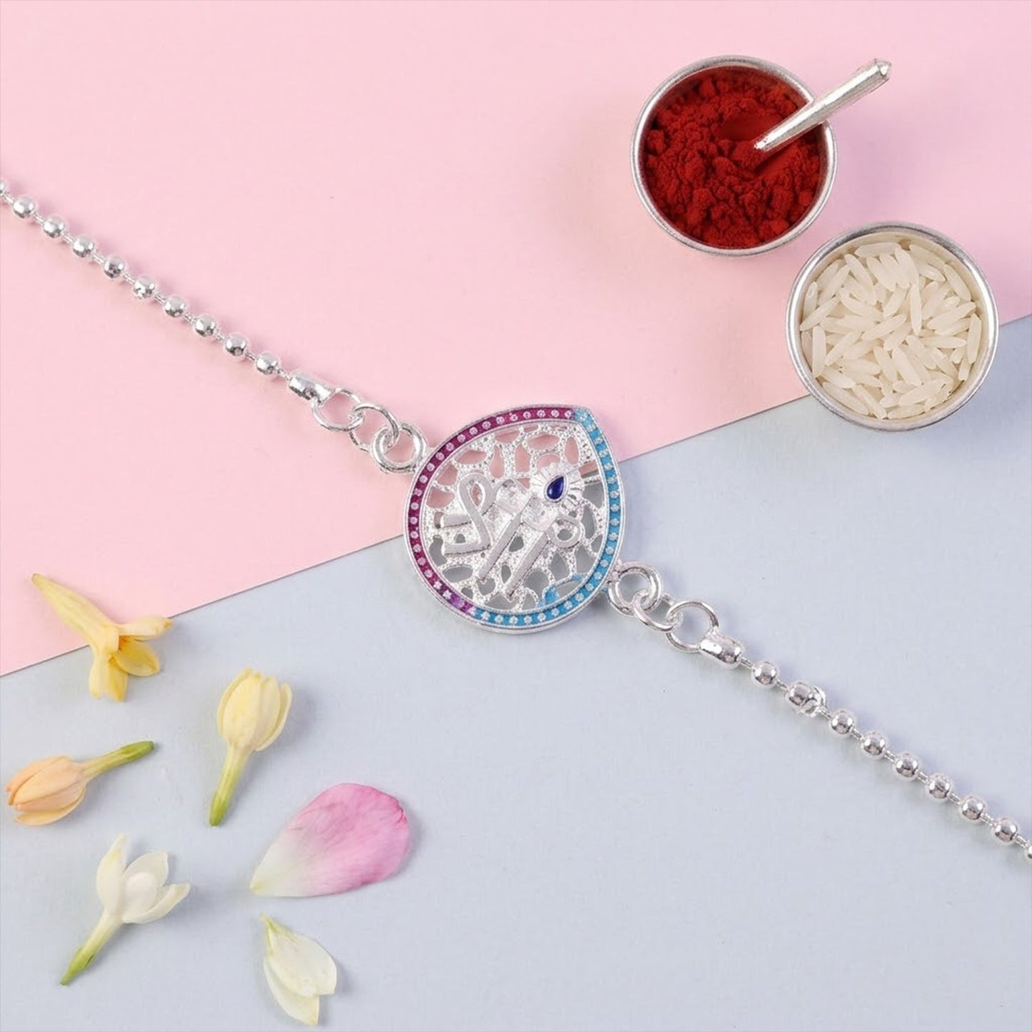 Festive rakhi bracelet with colorful enamel and premium craftsmanship