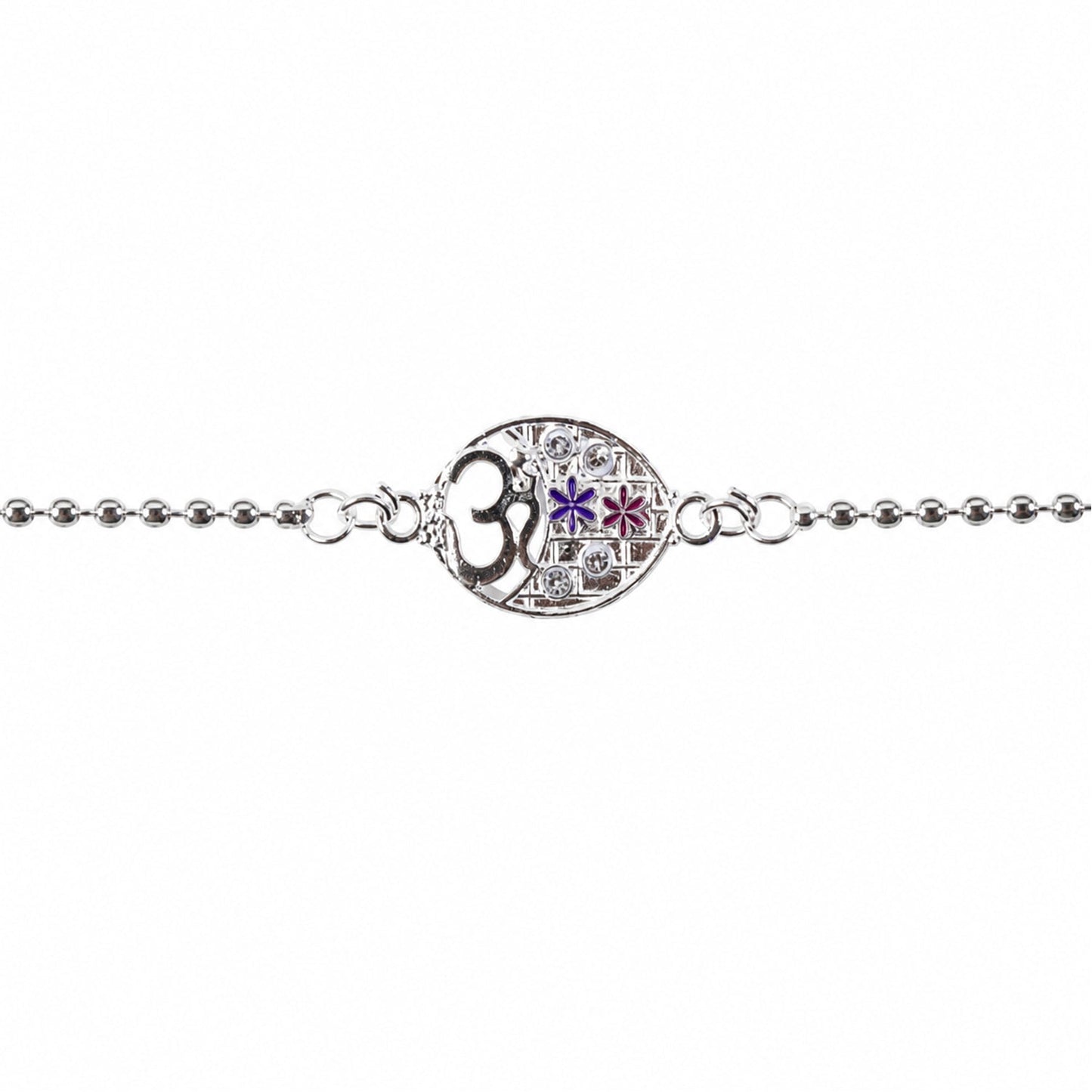 Stylish floral Om symbol Rakhi, perfect for celebrating Raksha Bandhan with family
