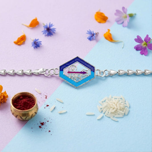 Rakhi for brother with Shiva charm and enamel leaf design