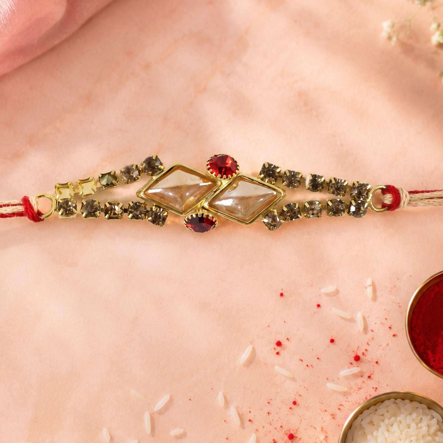 Diamond Kundan Stone Crystal Studded Fancy Thread Rakhi for Brother
