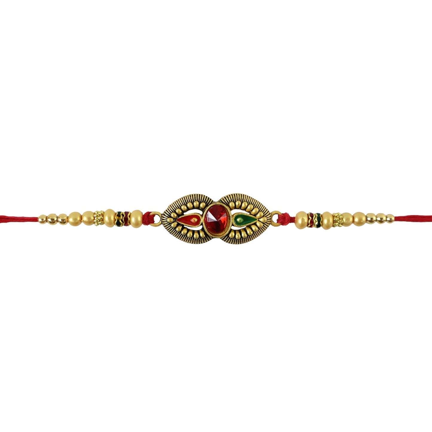 Antique Oval Dual Enamel Charm Crystal Stone Bead Thread Rakhi for Brother