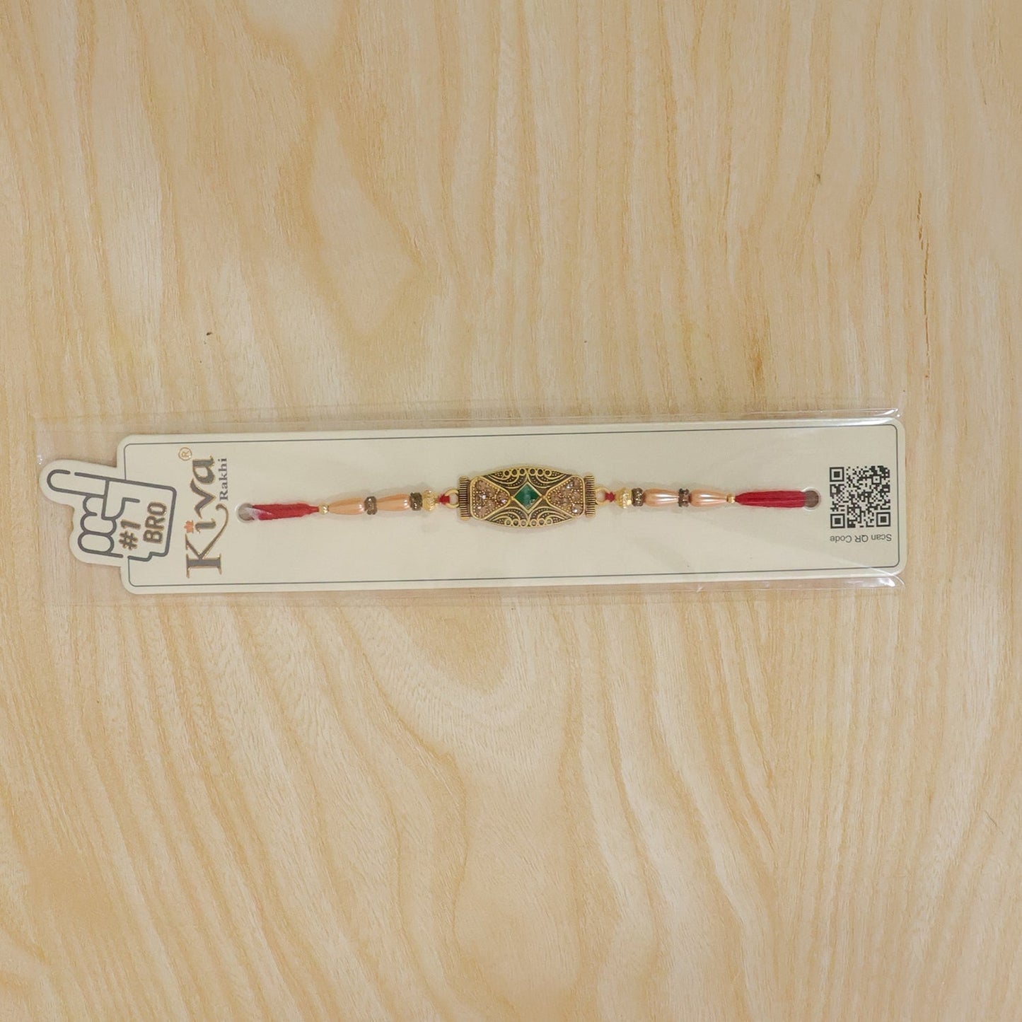 Antique Meenakari Elongated Oval Charm Pearl Bead Thread Rakhi for Brother