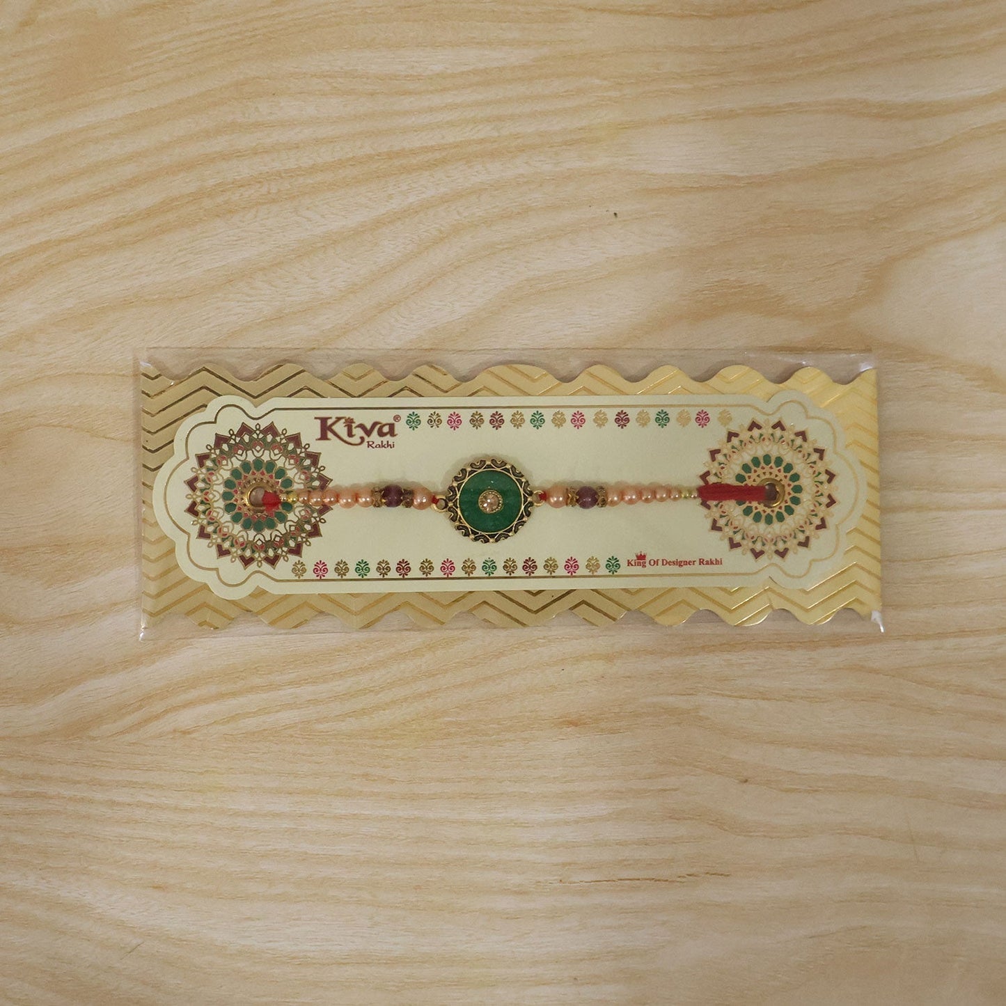 Round Meenakari Enamel Kundan Charm Pearl Bead Rakhi for Brother