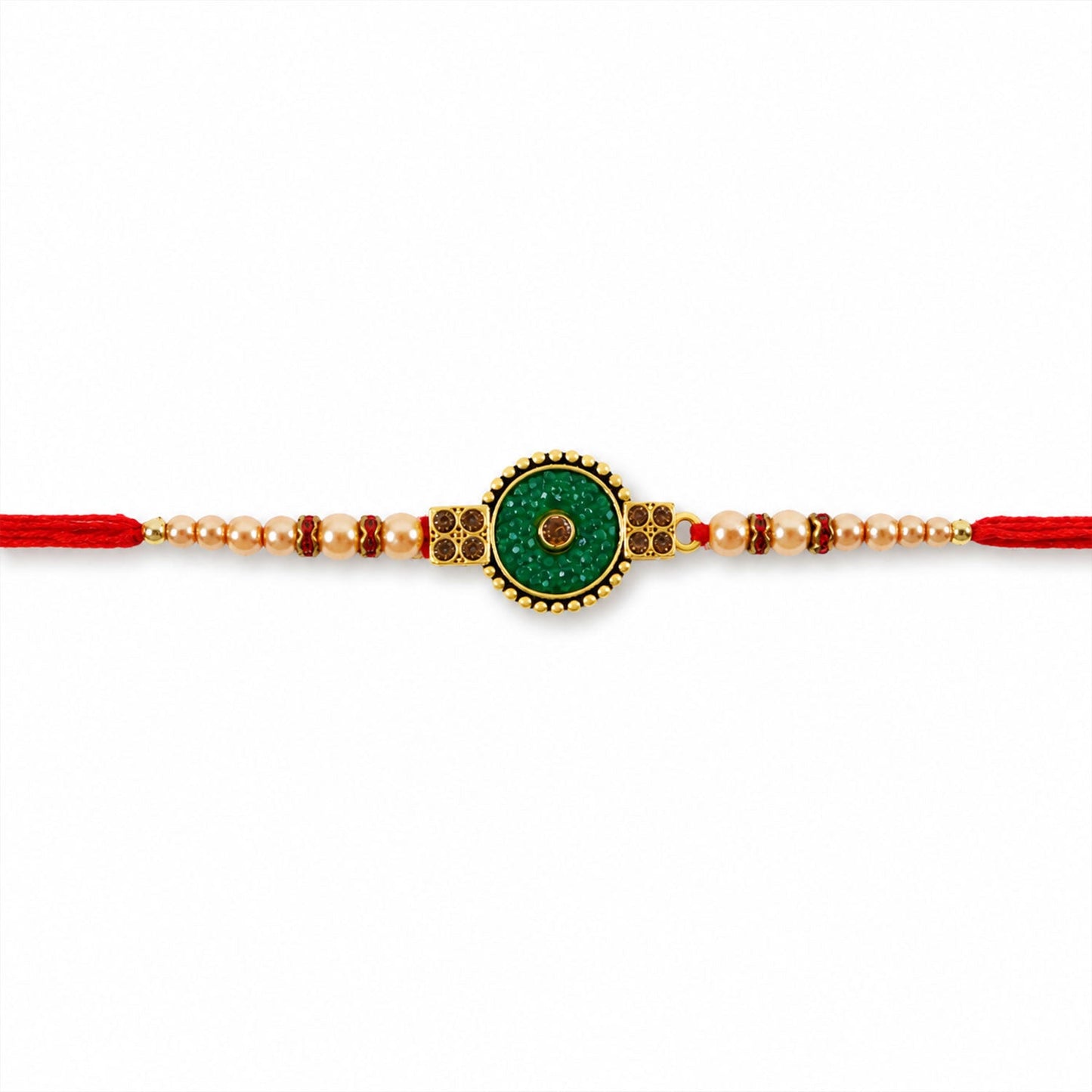 Round Meenakari Kundan Stone Pearl Bead Fancy Thread Rakhi for Brother