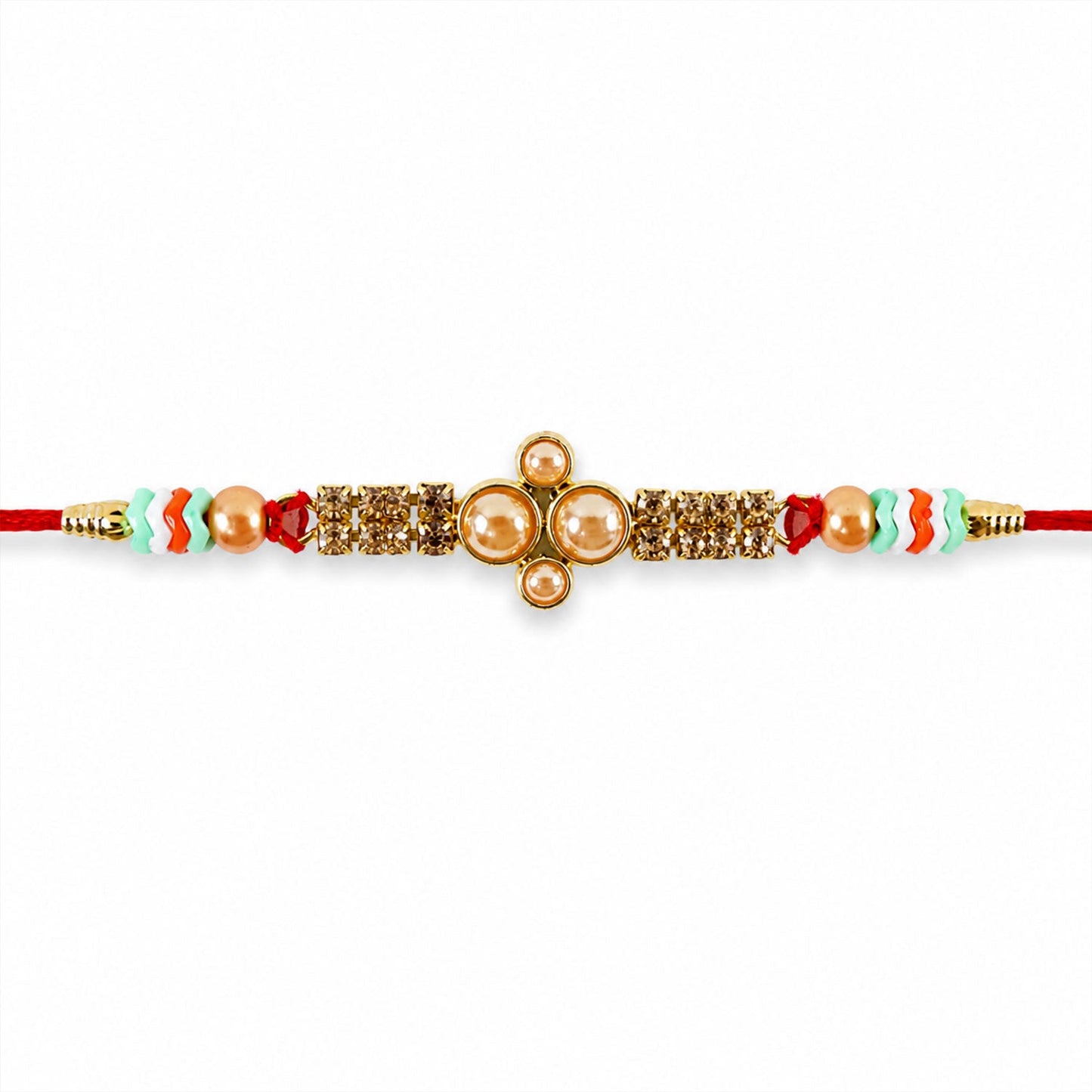 Kundan Pearl Diamond Bead Crystal Fancy Thread Rakhi for Brother