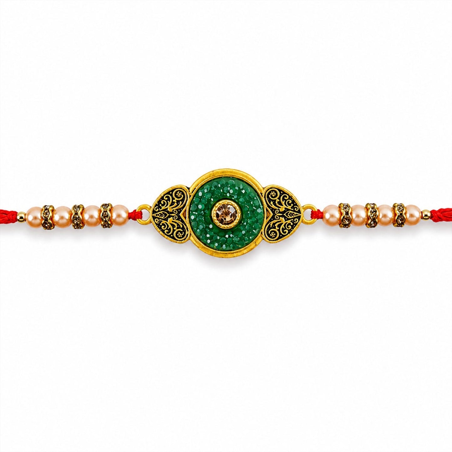Round Meenakari Enamel Kundan Stone Pearl Bead Thread Rakhi for Brother