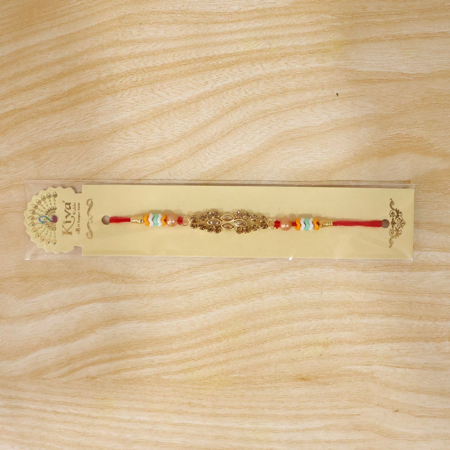 Oval Kundan Marquise Stone Crystal Bead Fancy Thread Rakhi for Brother