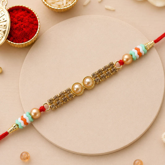 Kundan Pearl Crystal Bead Fancy Decorative Thread Rakhi for Brother