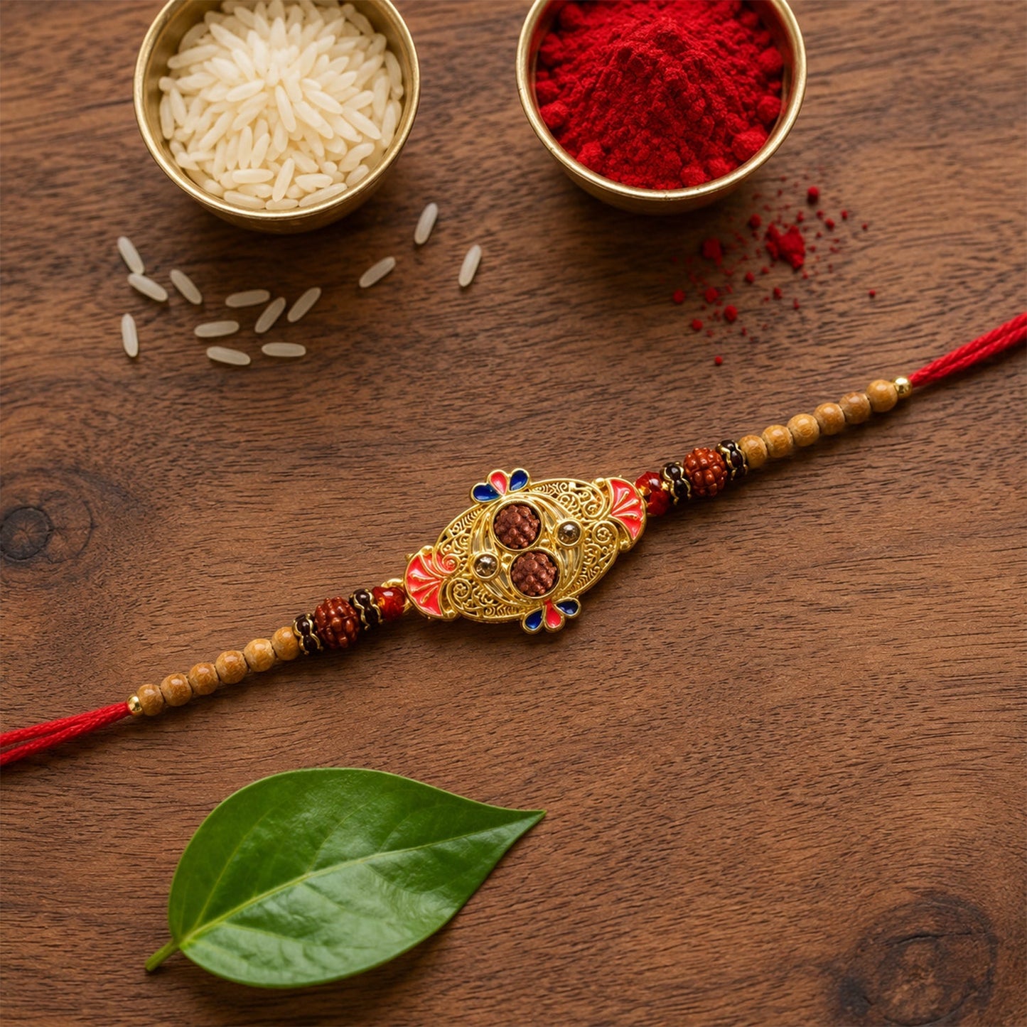 Oval Meenakari Rudraksha Bead Enamel Charm Thread Rakhi for Brother