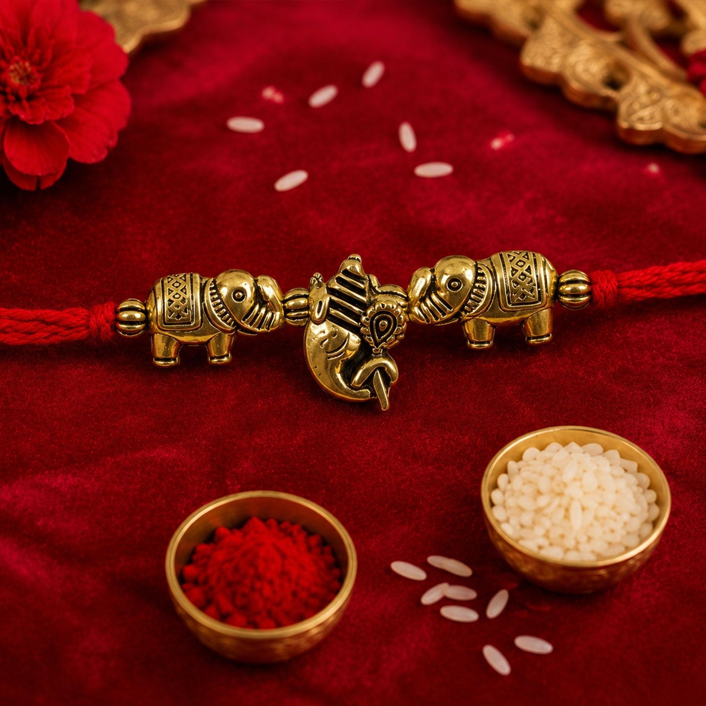 Elephant Design Om Ganesha Antique Charm Fancy Thread Rakhi for Brother