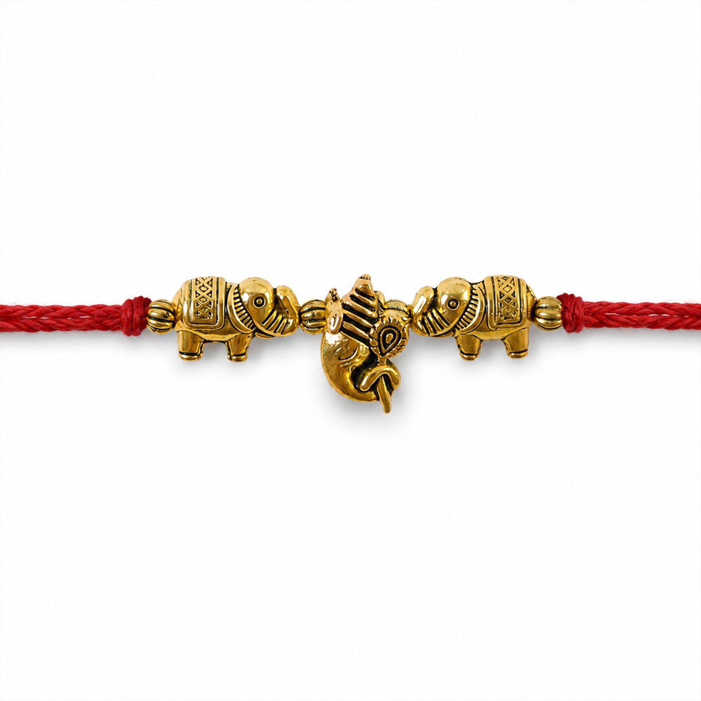 Elephant Design Om Ganesha Antique Charm Fancy Thread Rakhi for Brother